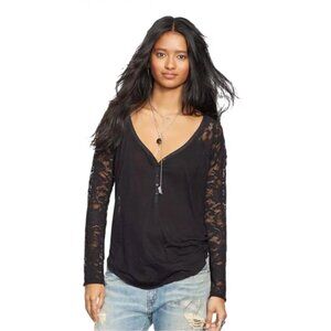 VTG Denim & Supply Ralph Lauren Sheer Blouse Lace Long Sleeve Top Black Y2K L
